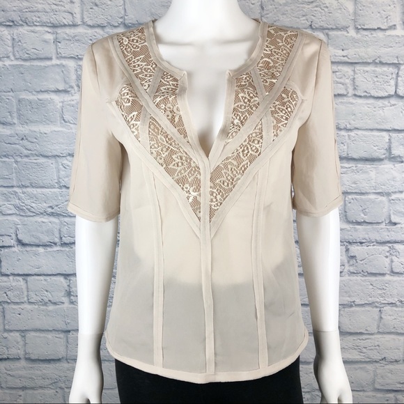 BCBGMaxAzria Tops - BCBGMaxAzria Sophie V-Neck Sheer Lace Blouse